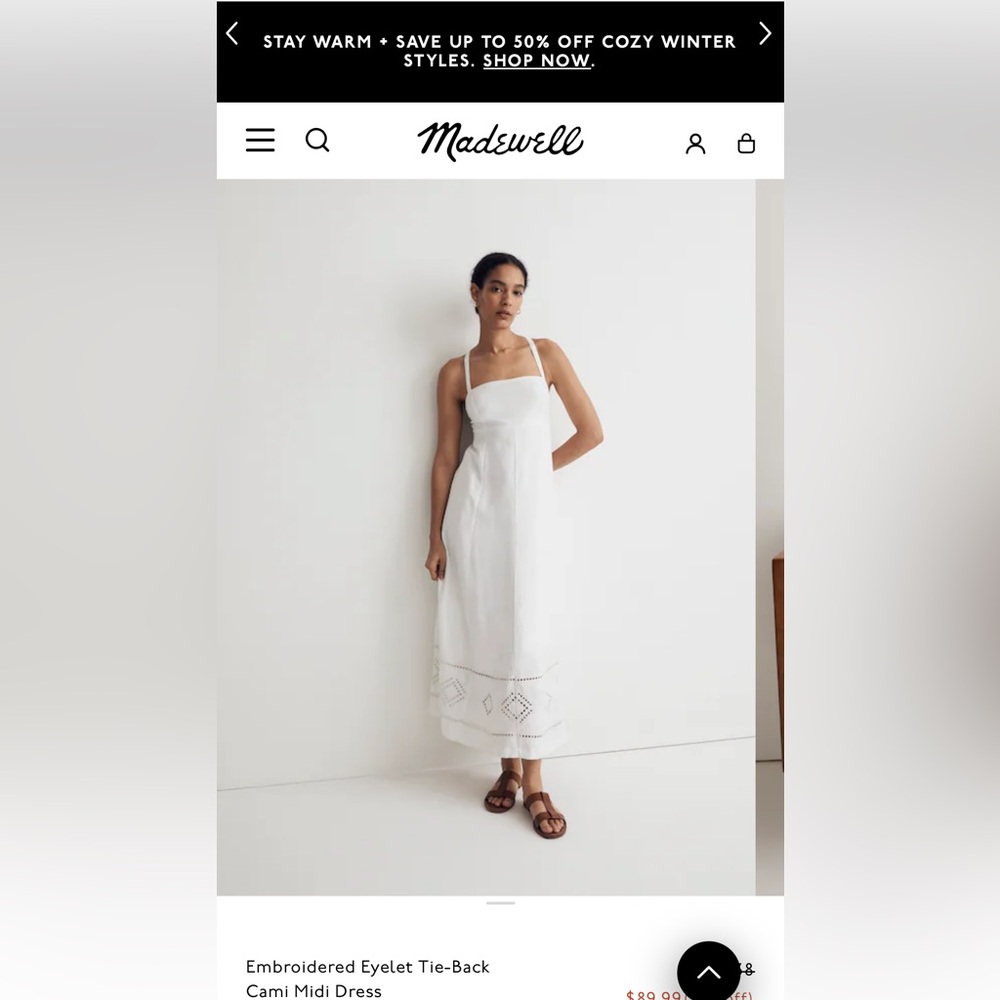Madewell White Midi Dress with Embroidered Hem